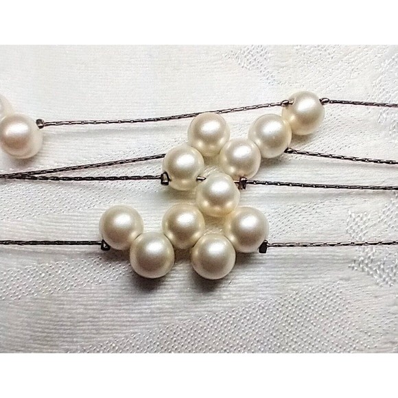 JCrew Signed Pearl Cluster Necklace Double Strand Gold Tone Chain 17 Inches - Picture 1 of 9